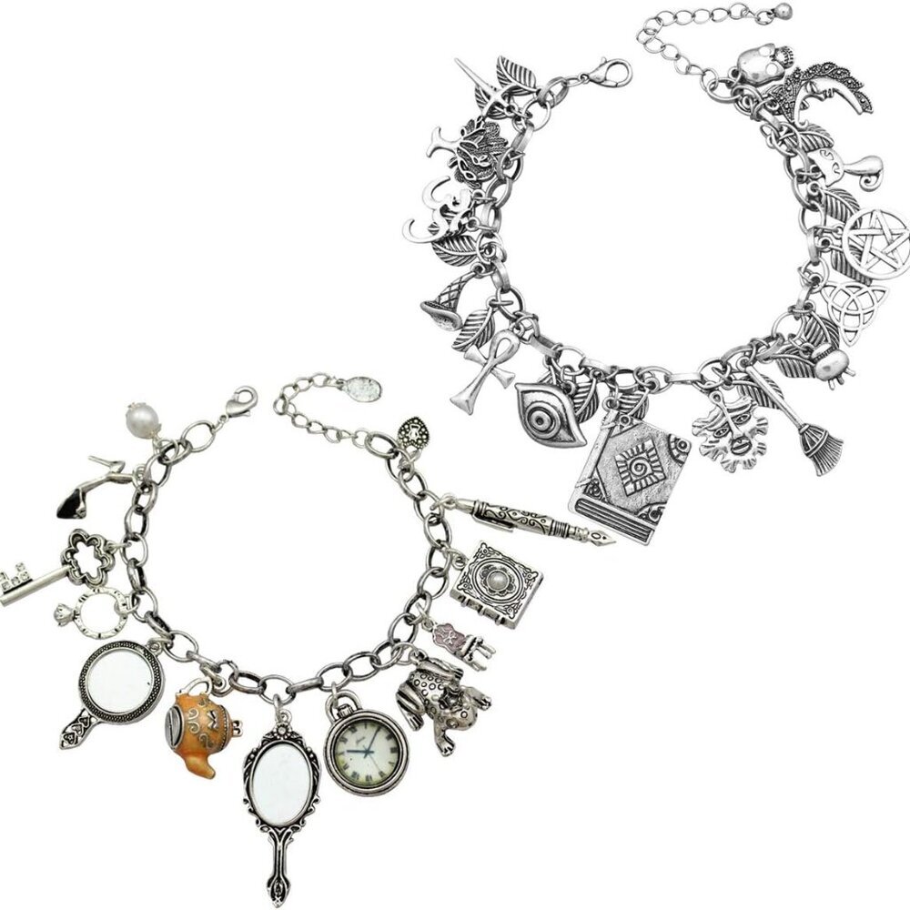 Vintage 2pcs Fairy Tale Movie Lucky Myth Charms Friendship Cuff Bangle Bracelet